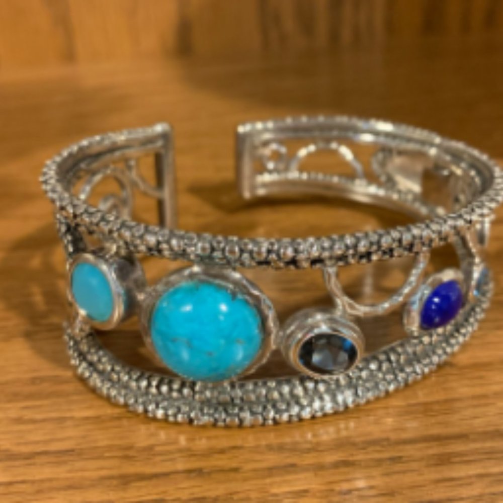 Sterling and gem designer bracelet